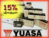 15% p&aring; alla Yuasa-batterier. Yuasa = &ouml;verl&auml;gsen kvalitet mot billiga alternativ typ Biltema! Maila/ring f&ouml;r pris!